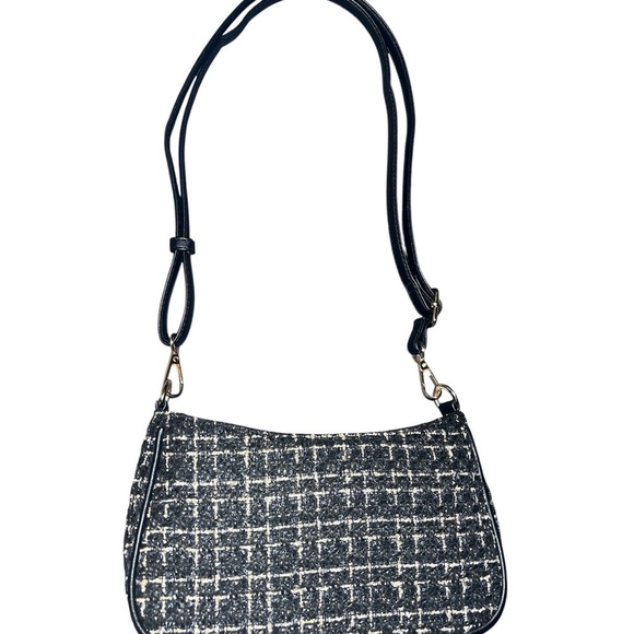 Handbags - Black and White Tweed Shoulder Bag